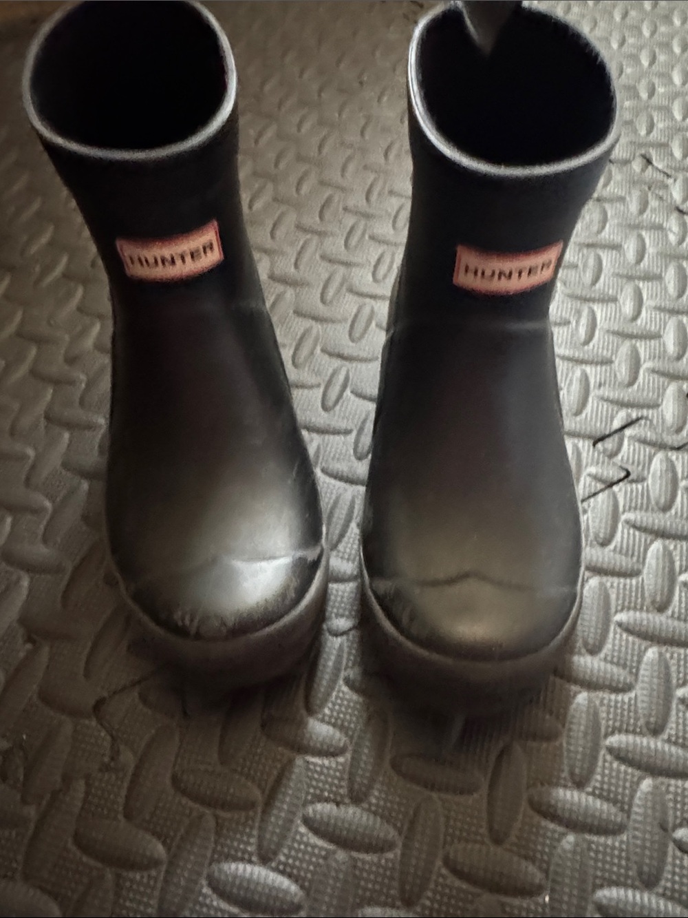 Hunter Kids Black Rain Boots with Logo Patch